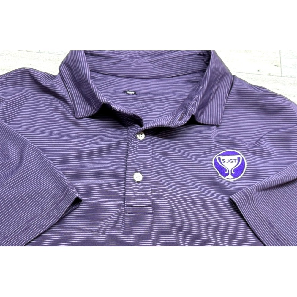 Onward Reserve Performance Polo Shirt Mens Purple Striped Golf SJGT Cup Logo LG